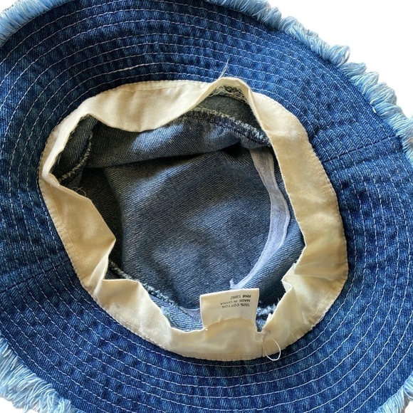 Vintage Blue Denim Fringed Bucket Hat OSFM Cottagecore Minimalist Boho Chic - Picture 5 of 8